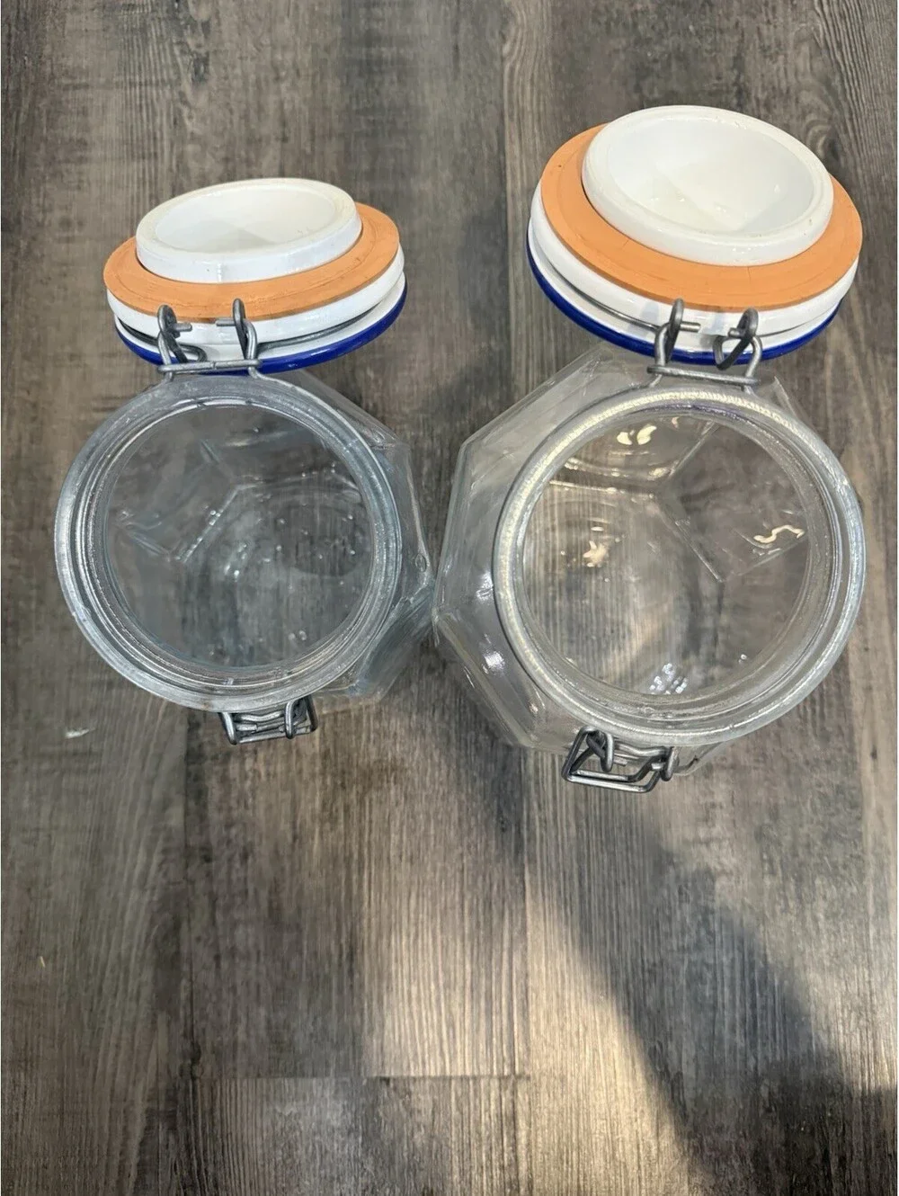 Geese Set Of 2 Vintage Italian Glass Canister Storage Jars w/Locking Cottagecor